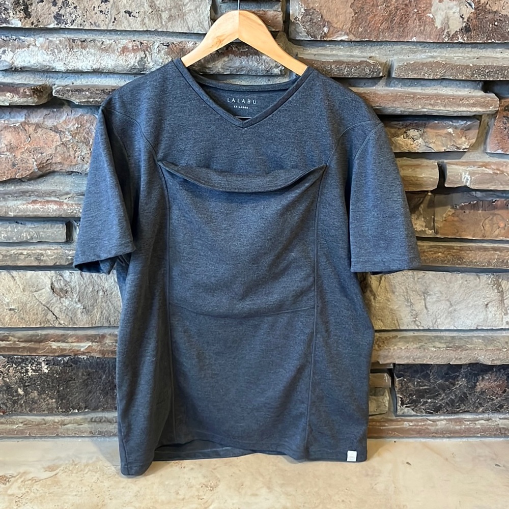 Lalabu Dad Shirt Grey Short Sleeve Kangaroo Pouch Babywearing
